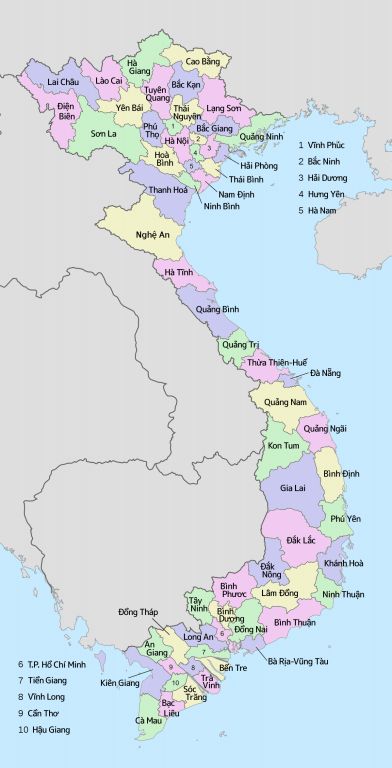 ベトナムの省ごとの地図