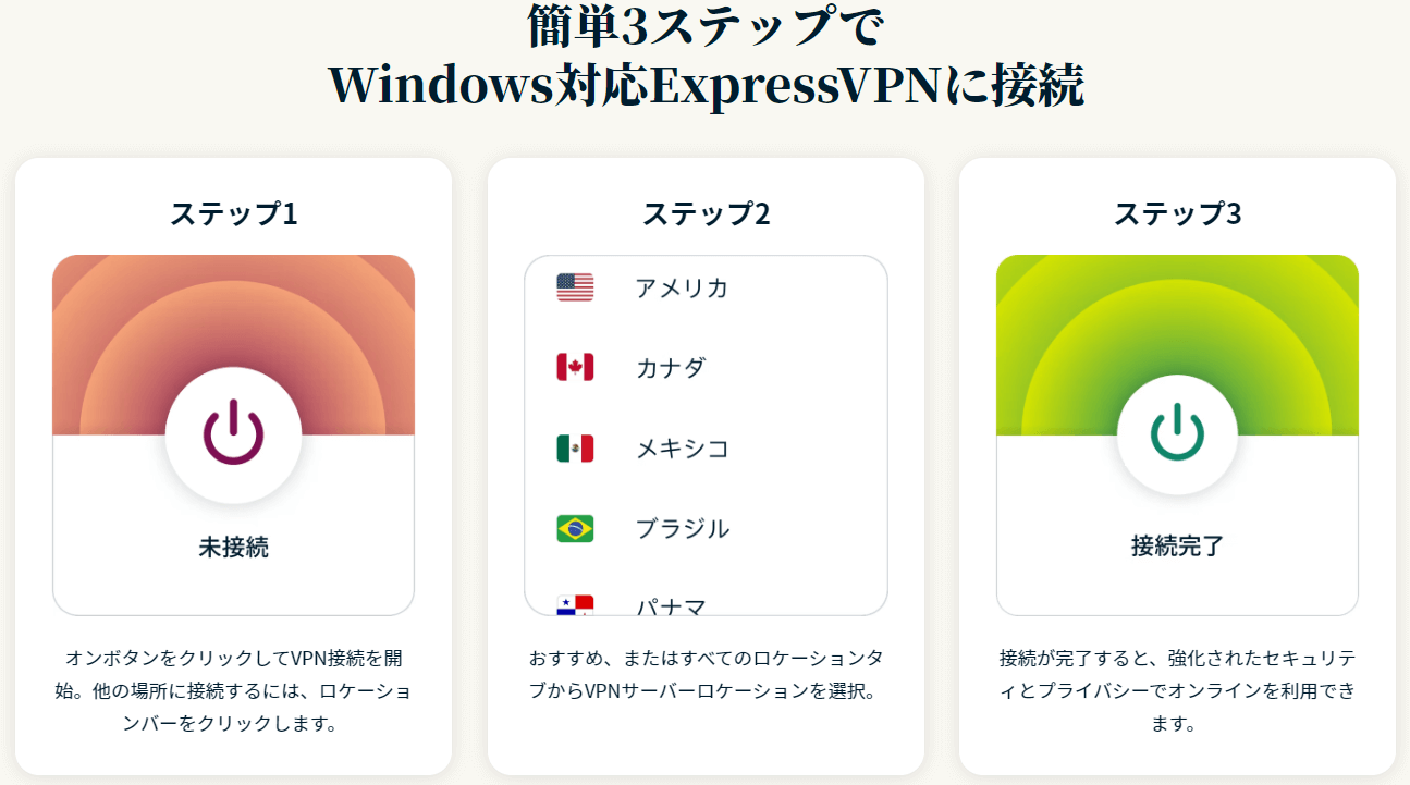 ExpressVPNはアプリで接続も簡単。